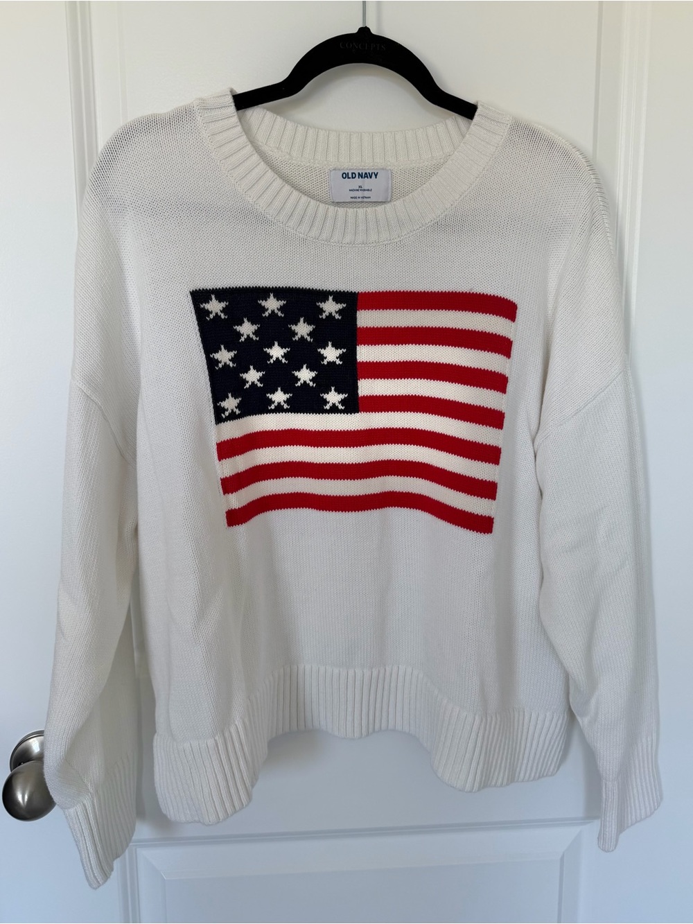 Old Navy American Flag Crewneck White Sweater